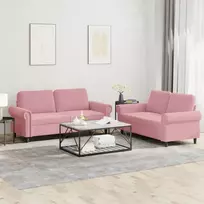 Sofos komplektas su pagalvėlėmis, 2 dalių, rožinis, aksomas