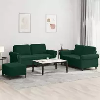 Sofos komplektas su pagalvėlėmis, 3 dalių, žalias, aksomas
