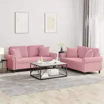Sofos komplektas su pagalvėmis, 2 dalių, rožinis, aksomas