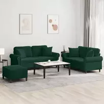 Sofos komplektas su pagalvėmis, 3 dalių, žalias, aksomas