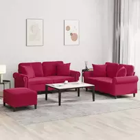 Sofos komplektas su pagalvėmis, 3 dalių, vyno, aksomas