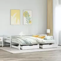 Lova su ištraukiama dalimi/stalčiais be čiužinio balta 80x200cm