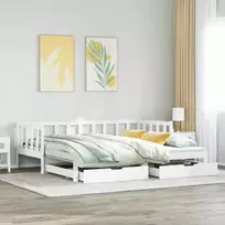 Lova su ištraukiama dalimi/stalčiais be čiužinio balta 90x200cm