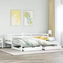 Lova su ištraukiama dalimi/stalčiais be čiužinio balta 90x190cm