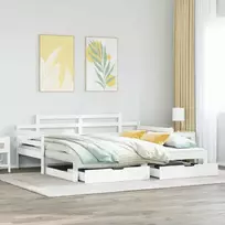 Lova su ištraukiama dalimi/stalčiais be čiužinio balta 90x200cm
