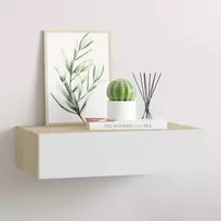Prie sienos tvirtinama stalčių lentyna, ąžuolo ir baltos spalvos, 40x23,5x10cm, MDF