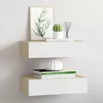 Lentynos su stalčiais, 2vnt., ąžuolo/baltos, 40x23,5x10cm, MDF