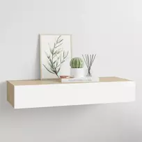 Prie sienos tvirtinama stalčių lentyna, ąžuolo ir baltos spalvos, 60x23,5x10cm, MDF