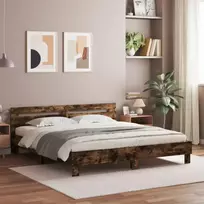 Lovos rėmas su galvūgaliu ir LED, dūminio ąžuolo, 200x200cm
