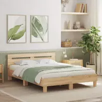 Lovos rėmas su galvūgaliu ir LED, sonoma ąžuolo, 140x200cm
