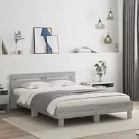 Lovos rėmas su galvūgaliu ir LED, pilkas ąžuolo, 140x200cm