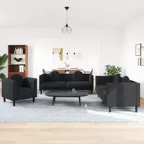 Sofos komplektas su pagalvėmis, 3 dalių, juodas, aksomas