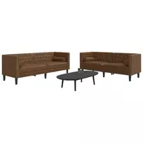 Chesterfield sofų komplektas su pagalvėlėmis, 2 dalių, rudas