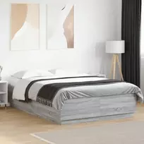 Lovos rėmas su LED, pilkas ąžuolo, 150x200cm, apdirbta mediena