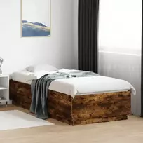 Lovos rėmas su LED, dūminio ąžuolo, 90x200cm, apdirbta mediena