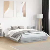Lovos rėmas su LED lemputėmis, pilkos ąžuolo spalvos, 150x200cm