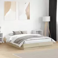 Lovos rėmas su LED lemputėmis, sonoma ąžuolo spalvos, 135x190cm