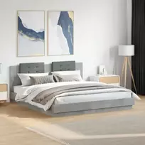 Lovos rėmas su galvūgaliu ir LED, betono pilkas, 180x200cm