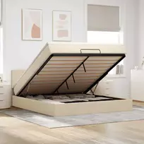 Osmanų lova su čiužiniu ir LED kreminiu 180x200 cm audiniu