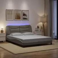 Lovos rėmas su LED be čiužinio, Hvar, taupe spalvos, 160x200cm, audinys