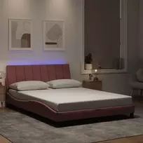 Lovos rėmas su LED be čiužinio, Hanko, rožinės spalvos, 140x200cm, aksomas