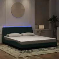Lovos rėmas su LED be čiužinio, Hanko, tamsiai žalios spalvos, 180x200cm, aksomas