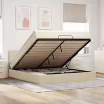 Osmanų lova su čiužiniu ir LED kreminiu 180x200 cm audiniu