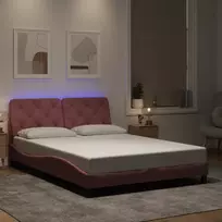 Lovos rėmas su LED be čiužinio, rožinės spalvos, 140x200cm, aksomas