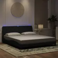 Lovos rėmas su LED be čiužinio, juodos spalvos, 180x200cm, aksomas