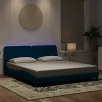 Lovos rėmas su LED be čiužinio, mėlynos spalvos, 180x200cm, aksomas