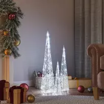 Akrilinė LED dekoracija kūgiai, šaltos baltos, 30/45/60cm