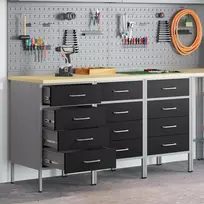 Darbo spinta su stalčių 3 pcs Juoda ir pilka 150 x 55 x 85 cm