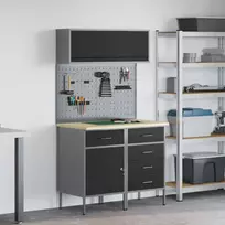 Darbo spintos rinkinys su stalčių su lentyna 5 pcs Juoda