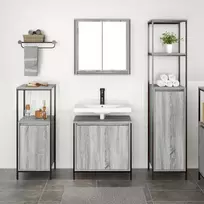 Vonios baldų rinkinys su lentyna 3 pcs Pilkas Sonoma ir juoda