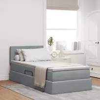 LED saugojimo lova su čiužiniu Šviesiai pilka 90 x 190 cm