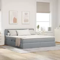 LED saugojimo lova su čiužiniu Šviesiai pilka 160 x 200 cm
