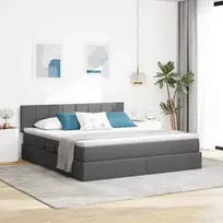 LED saugojimo lova su čiužiniu Tamsiai pilka 180 x 200 cm