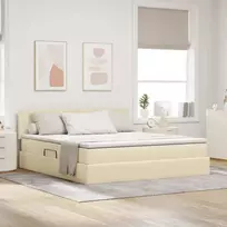 LED saugojimo lova su čiužiniu Kremas 180 x 200 cm Audinys