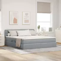 LED saugojimo lova su čiužiniu Šviesiai pilka 180 x 200 cm