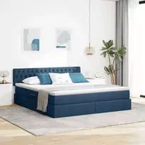 LED saugojimo lova su čiužiniu Mėlyna 180 x 200 cm Audinys