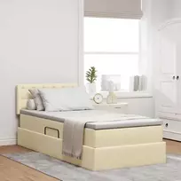 LED saugojimo lova su čiužiniu Kremas 90 x 190 cm Audinys