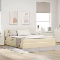 LED saugojimo lova su čiužiniu Kremas 180 x 200 cm Audinys