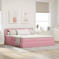 LED saugojimo lova su čiužiniu Rožinė 180 x 200 cm Aksomas