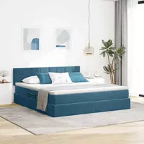 LED saugojimo lova su čiužiniu Tamsiai mėlyna 180 x 200 cm