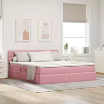 LED saugojimo lova su čiužiniu Rožinė 180 x 200 cm Aksomas
