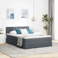 LED saugojimo lova su čiužiniu Tamsiai pilka 140 x 200 cm
