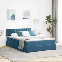 LED saugojimo lova su čiužiniu Tamsiai mėlyna 140 x 200 cm