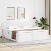 Lova su daiktų laikymo vieta ir LED Švari balta 200 x 200 cm