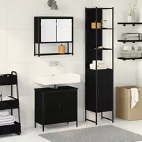 Vonios baldų rinkinys su lentyna 3 pcs Juoda Apdirbta mediena