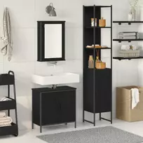 Vonios baldų rinkinys su lentyna 3 pcs Juoda Apdirbta mediena